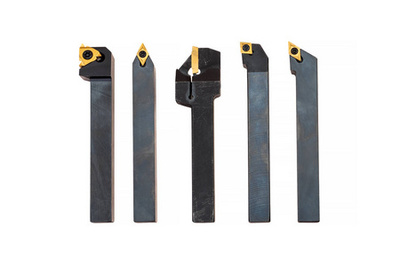 可轉(zhuǎn)位車床工具, 可更換小貼士, 設(shè)置在白色背景上。刀片可旋轉(zhuǎn)到新的切削刃上